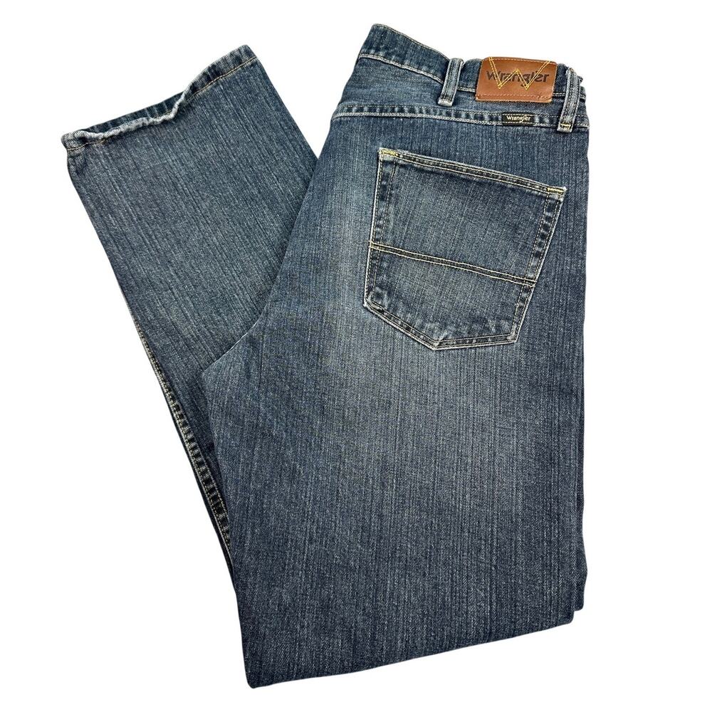Wrangler Genuine Regular Fit Straight Denim Jeans 36x32 Dark Wash